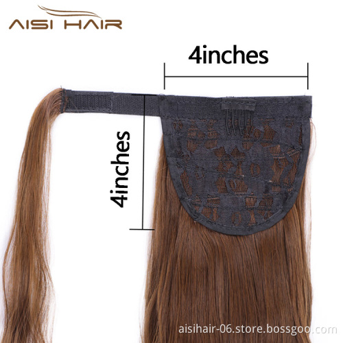 Aisi Hair Heat Resistant Synthetic Fiber Ponytail Hair Extensions Brown Long Wavy Pony Tail Clips In Hairpieces